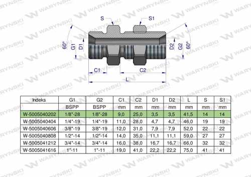 Zdjęcie główne produktu: Złączka hydrauliczna calowa grodziowa BB 1/8" BSP z przeciwnakrętką (XSV) Waryński ( sprzedawane po 2 )