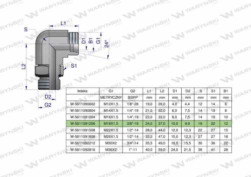 Zdjęcie główne produktu: Kolanko hydrauliczne nastawne BB M18x1.5 12L x 3/8"BSP z regulacją Waryński ( sprzedawane po 2 )