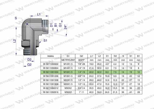 Zdjęcie główne produktu: Kolanko hydrauliczne nastawne BB M16x1.5 10L x 1/4"BSP z regulacją Waryński ( sprzedawane po 2 )