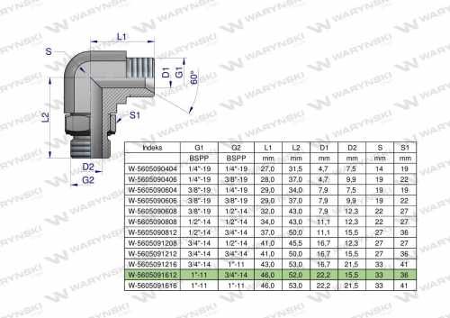 Zdjęcie główne produktu: Kolanko hydrauliczne nastawne calowe BB 1" x 3/4" BSP z regulacją Waryński
