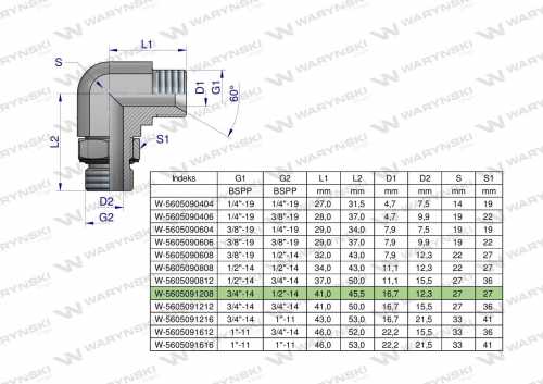 Zdjęcie główne produktu: Kolanko hydrauliczne nastawne calowe BB 3/4" x 1/2" BSP z regulacją Waryński