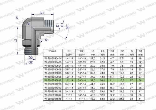 Zdjęcie główne produktu: Kolanko hydrauliczne nastawne calowe BB 1/2" x 3/4" BSP z regulacją Waryński