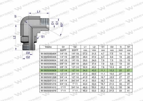 Zdjęcie główne produktu: Kolanko hydrauliczne nastawne calowe BB 1/2" x 1/2" BSP z regulacją Waryński