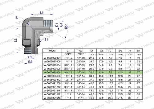 Zdjęcie główne produktu: Kolanko hydrauliczne nastawne calowe BB 3/8" x 1/2" BSP z regulacją Waryński
