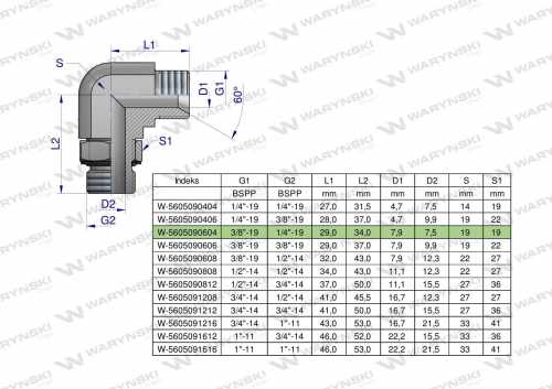 Zdjęcie główne produktu: Kolanko hydrauliczne nastawne calowe BB 3/8" x 1/4" BSP z regulacją Waryński