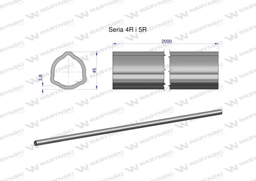 Zdjęcie główne produktu: Rura trójkątna wewnętrzna Seria 4R i 5R do wału przegubowo-teleskopowego 45x3.8mm 2m WARYŃSKI (sprzedawane po 2)