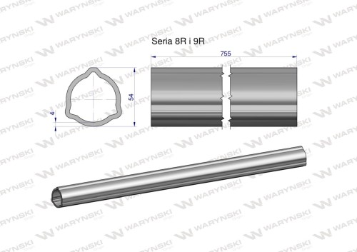 Zdjęcie główne produktu: Rura wewnętrzna Seria 8R i 9R do wału 910 przegubowo-teleskopowego 54x5mm 755 mm WARYŃSKI