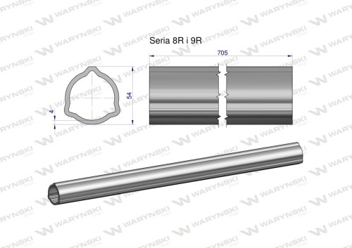 Zdjęcie główne produktu: Rura wewnętrzna Seria 8R i 9R do wału 860 przegubowo-teleskopowego 54x5mm 705 mm WARYŃSKI