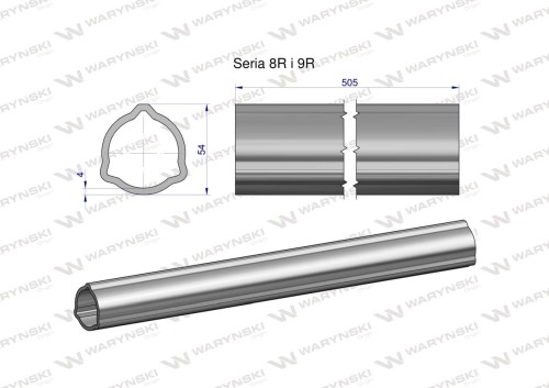 Zdjęcie główne produktu: Rura wewnętrzna Seria 8R i 9R do wału 660 przegubowo-teleskopowego 54x5mm 505 mm WARYŃSKI