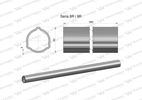 Zdjęcie główne produktu: Rura zewnętrzna Seria 8R i 9R do wału 1110 przegubowo-teleskopowego 63x4 mm 985 mm WARYŃSKI