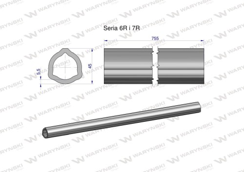 Zdjęcie główne produktu: Rura wewnętrzna Seria 6R i 7R do wału 910 przegubowo-teleskopowego 45x5.5mm 755 mm WARYŃSKI