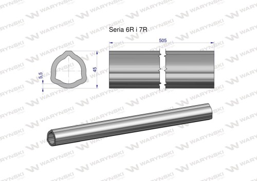 Zdjęcie główne produktu: Rura wewnętrzna Seria 6R i 7R do wału 660 przegubowo-teleskopowego 45x5.5mm 505 mm WARYŃSKI