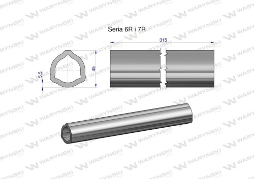 Zdjęcie główne produktu: Rura wewnętrzna Seria 6R i 7R do wału 460 przegubowo-teleskopowego 45x5.5mm 315 mm WARYŃSKI