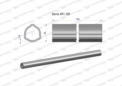 Zdjęcie główne produktu: Rura wewnętrzna Seria 4R i 5R do wału 860 przegubowo-teleskopowego 45x3.8 mm 705 mm WARYŃSKI