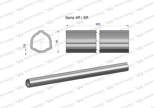 Zdjęcie główne produktu: Rura wewnętrzna Seria 4R i 5R do wału 760 przegubowo-teleskopowego 45x3.8 mm 605 mm WARYŃSKI