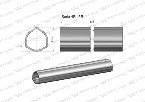 Zdjęcie główne produktu: Rura zewnętrzna Seria 4R i 5R do wału 460 przegubowo-teleskopowego 51.5x3 mm 335 mm WARYŃSKI