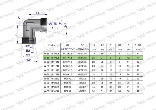 Zdjęcie główne produktu: Kolanko hydrauliczne metryczne BB M14x1.5 08L (XW) Waryński ( sprzedawane po 5 )