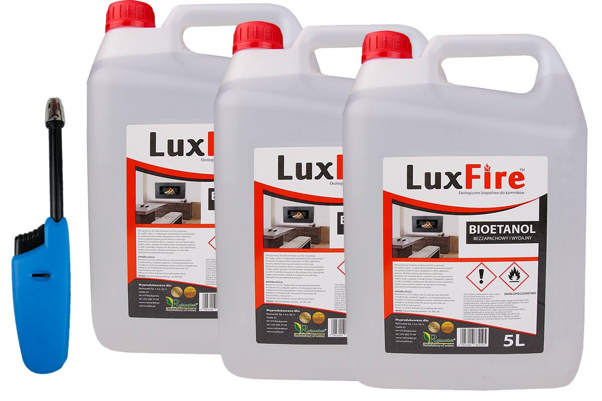 Zdjęcie główne produktu: Lux Fire™ 15 litrów –  ekologiczne biopaliwo do kominka (bioetanol do biokominka) + Zapalarka GH11