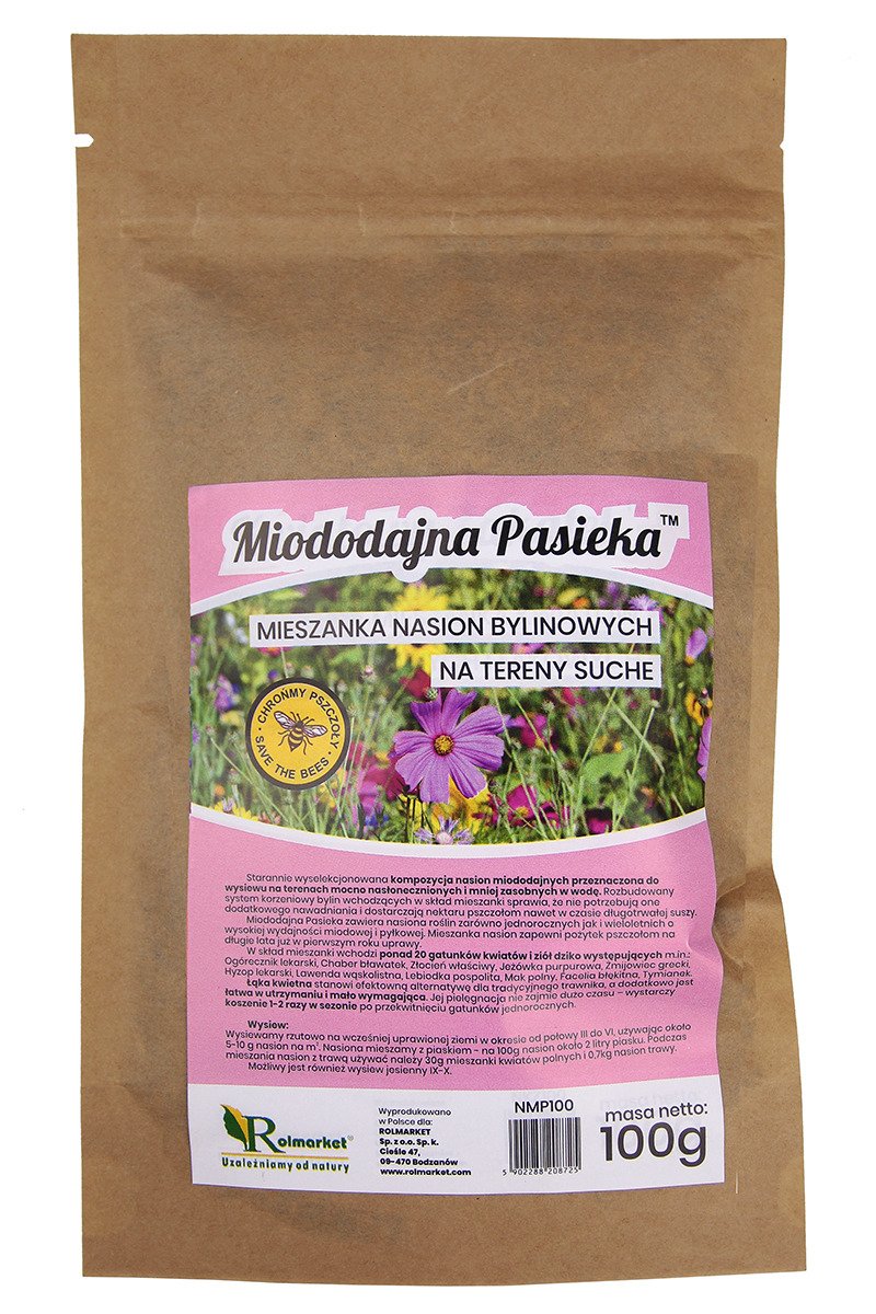 Zdjęcie główne produktu: Mieszanka nasion roślin na tereny suche Miododajna Pasieka 100% kwiatów Rolmarket 100g
