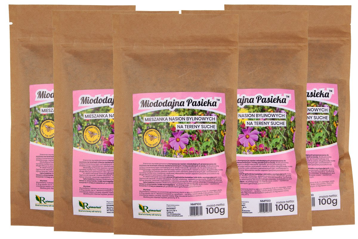 Zdjęcie główne produktu: Mieszanka nasion roślin na tereny suche Miododajna Pasieka 100% kwiatów Rolmarket 500g