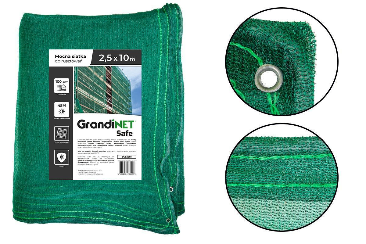 Zdjęcie główne produktu: Mocna siatka rusztowaniowa Grandinet Safe 2,5x10m 45% Premium 100g SGS251R