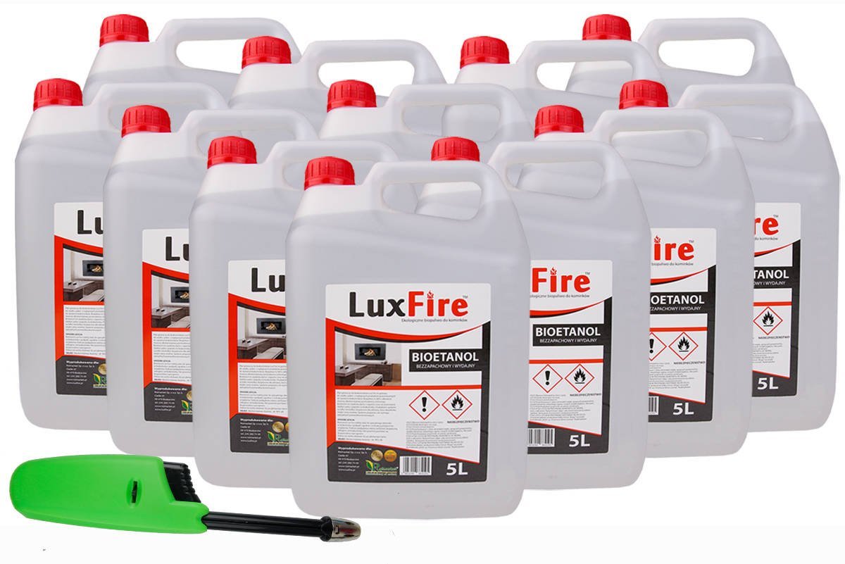 Zdjęcie główne produktu: Lux Fire™ 60 litrów –  ekologiczne biopaliwo do kominka (bioetanol do biokominka) + zapalarka piezoelektyczna GH11