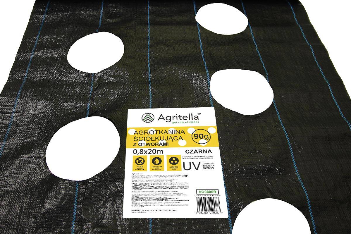 Zdjęcie główne produktu: Agrotkanina czarna z otworami Agritella 0,8x20m 90g