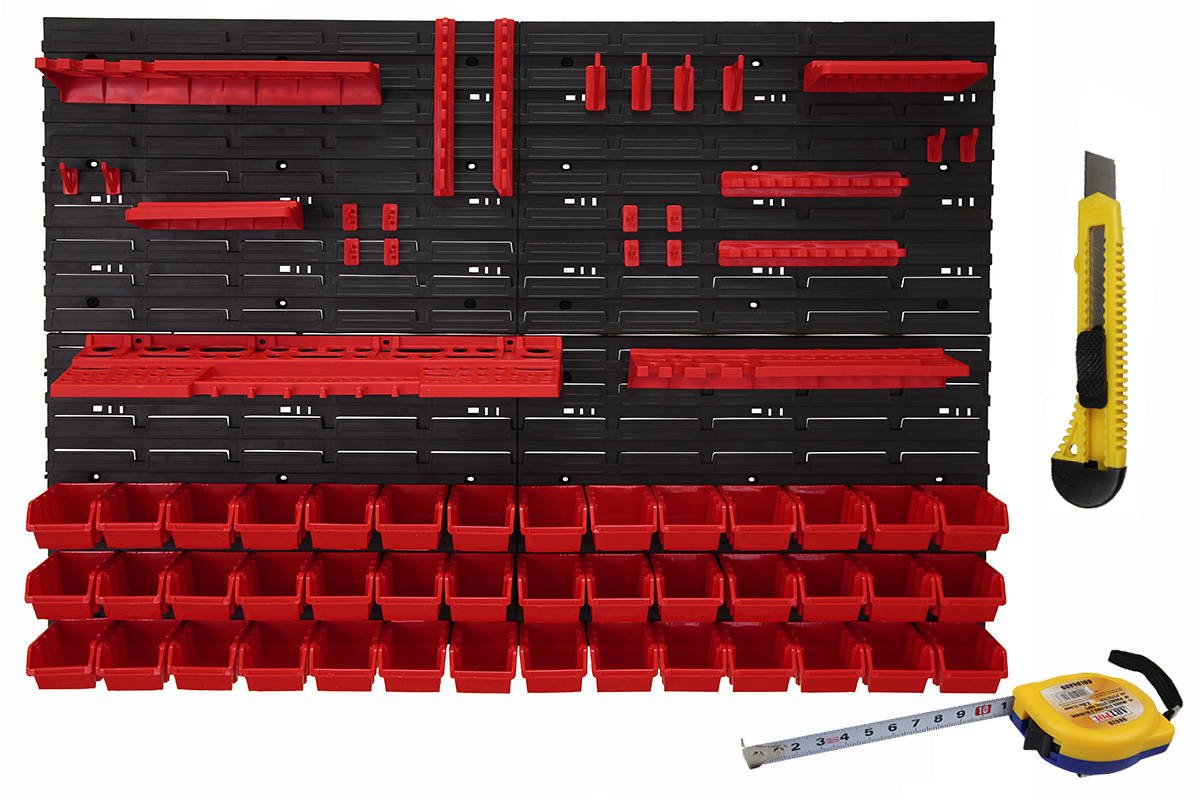 Zdjęcie główne produktu: Tablica warsztatowa z plastikowymi kuwetami i uchwytami na narzędzia 73 elementy + GRATIS