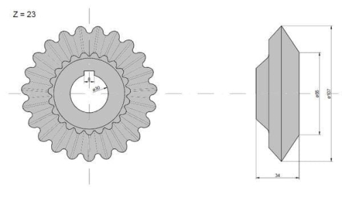 Zdjęcie główne produktu: Koło zębate zębatka przekładni wysypu Z-23 Claas