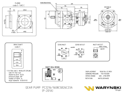 Zdjęcie główne produktu: Pompa hydrauliczna PC2216/1608C5B26C23A (P-201A) Waryński