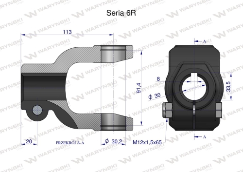 Zdjęcie główne produktu: Widłak na wpust 8 śr.otw.30mm - 30.2X91.4 Seria 6R Waryński