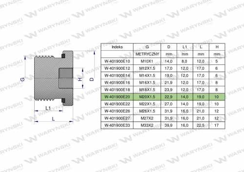 Zdjęcie główne produktu: Korek hydrauliczny metryczny (na imbus) M20x1.5 ED Waryński ( sprzedawane po 5 )